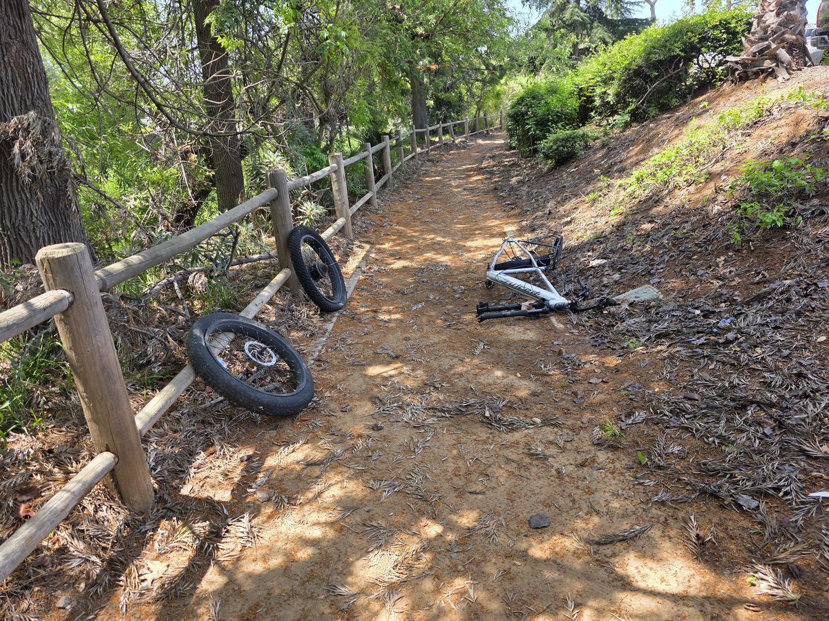 Stripped bicycle dumped on trail
